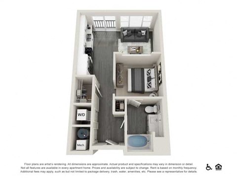 Floor plan for studio, 1 bath, 583 sqft